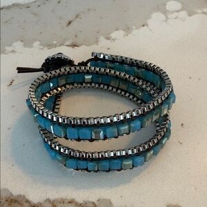 Elegant Blue and Silver Beaded Wrap Bracelet